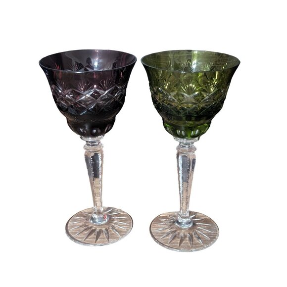 AJKA Discontinued Vintage Hungarian Crystal Cut To Clear Rainbow Wine Glasses - Picture 3 of 8
